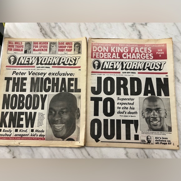2 New York Post newspapers from October 1993, Michael Jordan retires!! - Picture 2 of 2